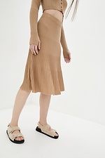 Knitted pleated midi skirt in sand color  4038068 photo №1