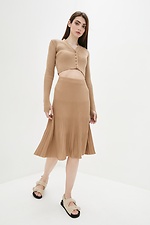 Knitted pleated midi skirt in sand color  4038068 photo №2