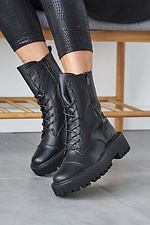 Черные массивные ботинки зимние в армейском стиле на платформе 8019068 фото №1