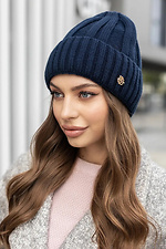 Knitted women's hat Maria blue on fleece  4051071 photo №1