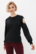Czarny sweter z prążkowanej dzianiny ROSETTE z rozcięciami na rękawach Garne 3037073 zdjęcie №1