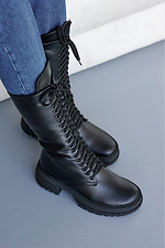 Черные массивные ботинки зимние в армейском стиле на платформе  8019073 фото №9