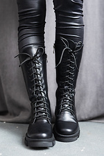 Черные массивные ботинки зимние в армейском стиле на платформе  8019073 фото №14