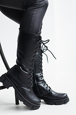 Черные массивные ботинки зимние в армейском стиле на платформе  8019073 фото №18