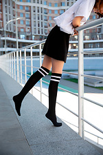 Black cotton leggings in sporty style with white stripes SOX 8041074 photo №2