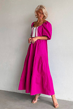 Long linen embroidered dress of crimson color with short puffed sleeves NENKA 3103075 photo №1