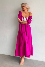 Long linen embroidered dress of crimson color with short puffed sleeves NENKA 3103075 photo №2