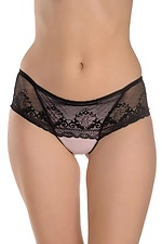 Cotton women's black thong panties with lace ORO 4027075 photo №1