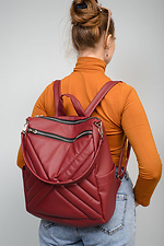 Women's quilted backpack transformer burgundy SamBag 8045075 photo №4