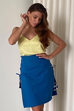 Синяя льняная юбка мини в этническом стиле со шнуровкой по бокам NENKA 3103076 фото №2
