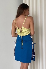 Синяя льняная юбка мини в этническом стиле со шнуровкой по бокам NENKA 3103076 фото №3