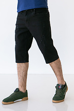 Schwarze Denim-Shorts in Distressed-Optik unterhalb des Knies  4009076 Foto №1