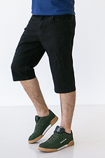 Black distressed denim shorts below the knee  4009076 photo №5