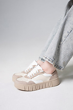 Light leather platform sneakers with suede inserts.  4206076 photo №4