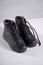 Schwarze Sportstiefel aus Leder mit Schnürung und Reißverschluss 4207076 Foto №1