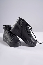 Schwarze Sportstiefel aus Leder mit Schnürung und Reißverschluss 4207076 Foto №3