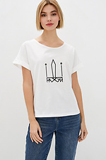 Damen-Baumwoll-T-Shirt mit patriotischer Aufschrift Garne 9000076 Foto №1