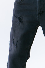 Dunkelgraue Denim-Shorts in Distressed-Optik unterhalb des Knies  4009077 Foto №5