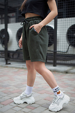 Khaki cotton knee length loose shorts Without 8048077 photo №1