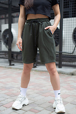 Khaki cotton knee length loose shorts Without 8048077 photo №2