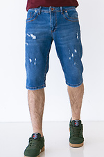 Hellblaue Denim-Shorts in Distressed-Optik unterhalb des Knies  4009079 Foto №1