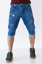 Голубые джинсовые шорты ниже колен с потертостями  4009079 фото №3
