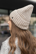 Knitted women's hat on microfleece Olesya beige  4051079 photo №2