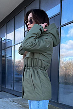 Straight-cut jacket with drawstring in olive color. AllReal 8042079 photo №2