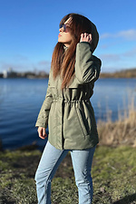 Straight-cut jacket with drawstring in olive color. AllReal 8042079 photo №4