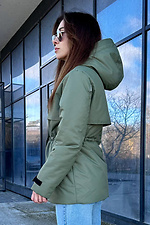 Straight-cut jacket with drawstring in olive color. AllReal 8042079 photo №5