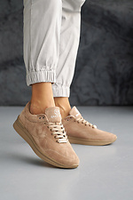 Zamszowe sneakersy damskie w kolorze wiosenno-jesiennym w kolorze beżowym  2505084 zdjęcie №1