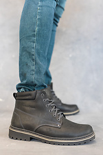 Зимние кожаные ботинки для мужчин черные 8019084 фото №2
