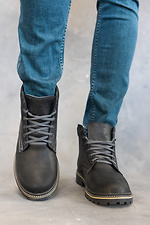 Зимние кожаные ботинки для мужчин черные 8019084 фото №5
