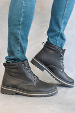 Зимние кожаные ботинки для мужчин черные 8019084 фото №6