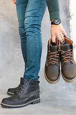 Зимние кожаные ботинки для мужчин черные 8019084 фото №7