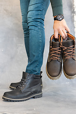 Зимние кожаные ботинки для мужчин черные 8019084 фото №8