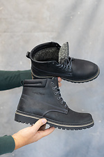 Зимние кожаные ботинки для мужчин черные 8019084 фото №9