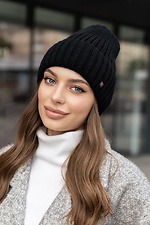 Knitted women's hat on microfleece Olesya black  4051085 photo №1