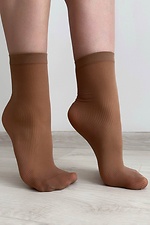 Three-pack of 20 denier beige ribbed nylon socks  8055085 photo №4