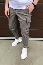 Серые коттоновые брюки карго с затяжками и большими карманами TUR WEAR 8037086 фото №3