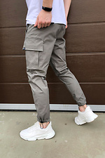 Серые коттоновые брюки карго с затяжками и большими карманами TUR WEAR 8037086 фото №4