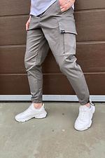 Серые коттоновые брюки карго с затяжками и большими карманами TUR WEAR 8037086 фото №5