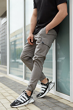Серые коттоновые брюки карго с затяжками и большими карманами TUR WEAR 8037086 фото №7