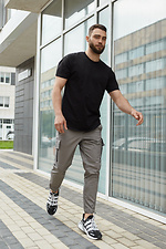 Gray cotton cargo pants with drawstrings and large pockets TUR WEAR 8037086 photo №8