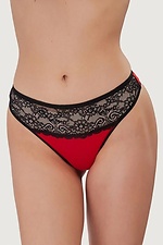 Cotton women's thong panties red color with lace ORO 4027087 photo №1
