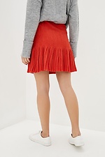 Короткая теплая юбка плиссе оранжевого цвета расклешенная  4038087 фото №3