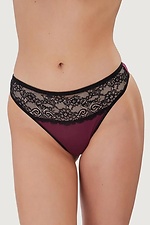 Cotton women's thong panties burgundy color with lace ORO 4027088 photo №1