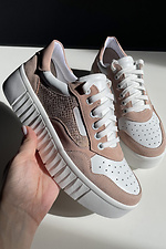 Light leather platform sneakers with shiny inserts.  4206089 photo №1
