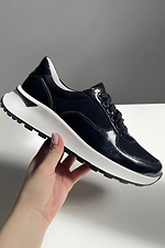 Stylish women's black sneakers with lacquer inserts.  4206090 photo №4