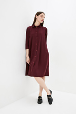 Бордовое платье рубашка RENATA длиной миди со складками Garne 3038092 фото №2